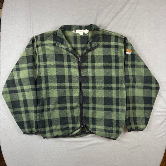 Vintage Nautica Competition Jacket Mens XL Green/Black Plaid Fleece Full Zip - Picture 1 of 6